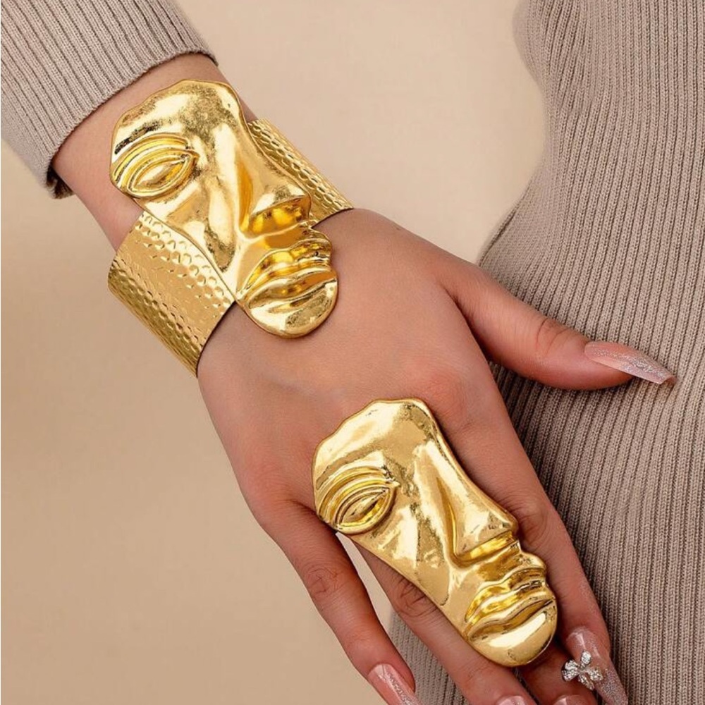Gold Face Statement Ring - Women Jewelry